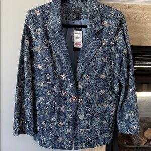 Gracia Blue Textured Floral Blazer NWT